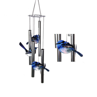 Bird Wind Chimes Blue Wren Windchime with 4 Tube Hanging Garden Decor Ornament 